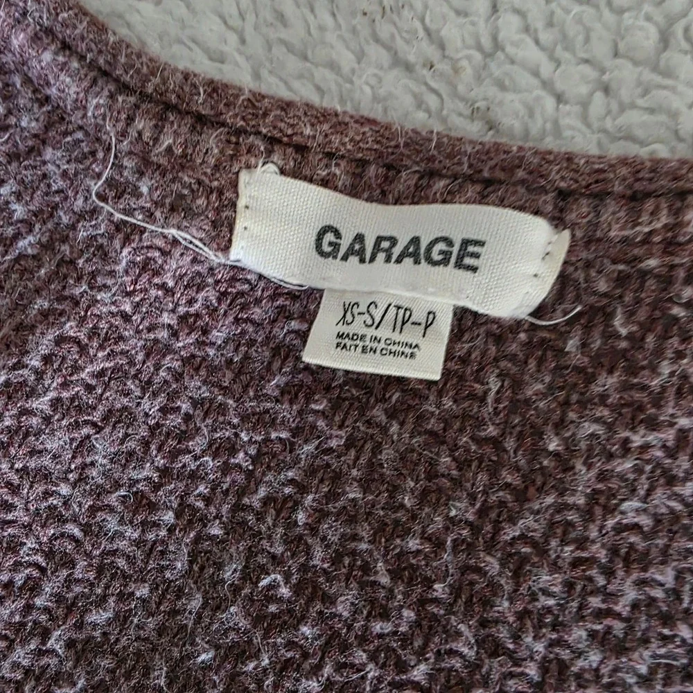 Garage Mauve Purple Marl Open Front Cardigan Sweater Pockets XS/S